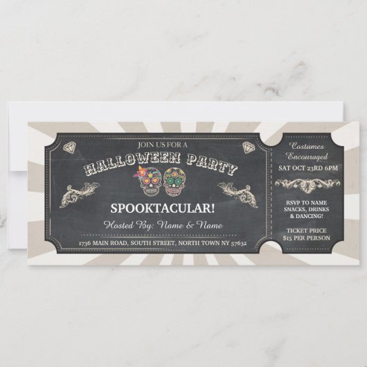 Halloween Ticket Sugar Skulls Party Spooky Event Kaart (Voorkant)