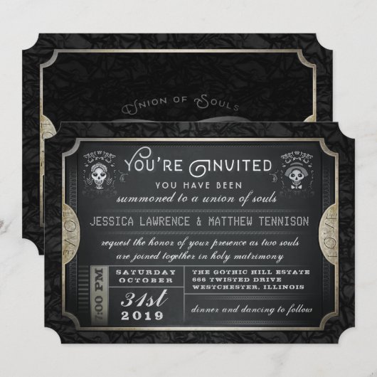 Halloween Ticket Union of Souls Wedding Invitation Kaart (Voorkant / Achterkant)