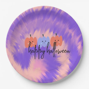 Halloween Tie Dye Pompoen Hand Getekend Papieren Bordje