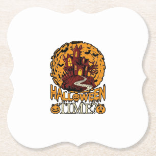 Halloween Tijd Geheime Huis Volle Maan Pompoenen Kartonnen Onderzetters