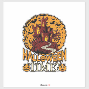 Halloween Tijd Geheime Huis Volle Maan Pompoenen Sticker