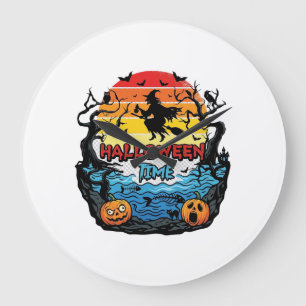 Halloween Tijd Heksen Pompoenen Vleermuizen Zonson Grote Klok