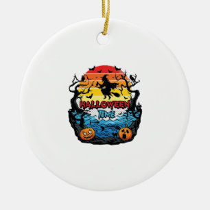 Halloween Tijd Heksen Pompoenen Vleermuizen Zonson Keramisch Ornament