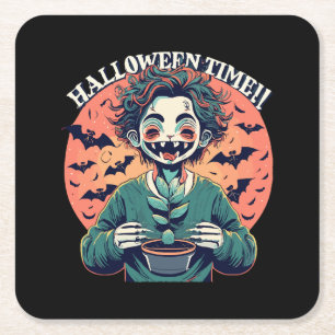 Halloween-tijd, maar het is eigenlijk een gelukkig kartonnen onderzetters