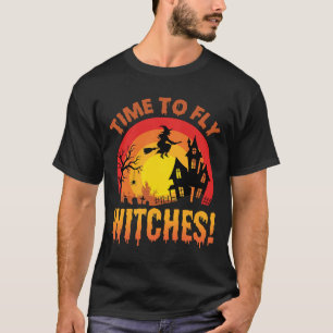 Halloween Tijd om Heksen te Vliegen in Spokenhuis T-shirt