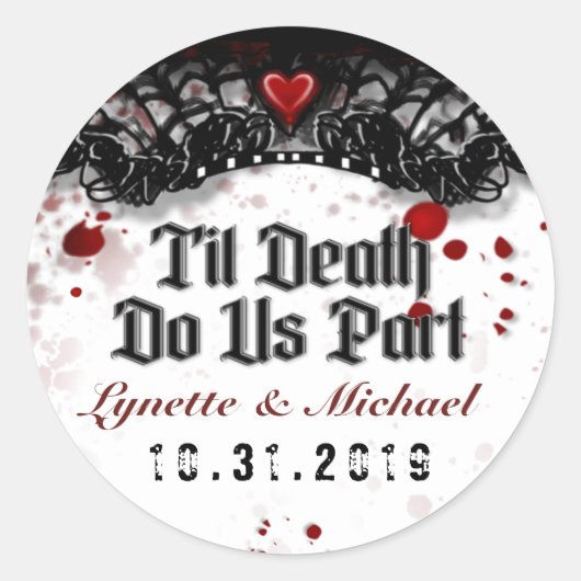 Halloween Til Death Bloed Splatter Bruiloft Label (Voorkant)
