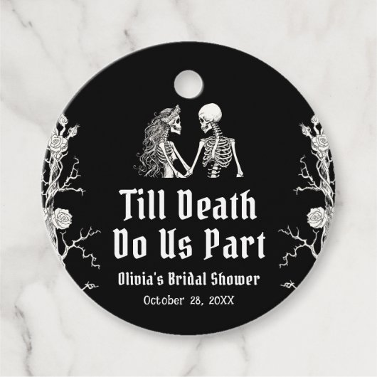 Halloween Till Death Do Us Part Vrijgezellenfeest Bedankjes Labels (Voorkant)