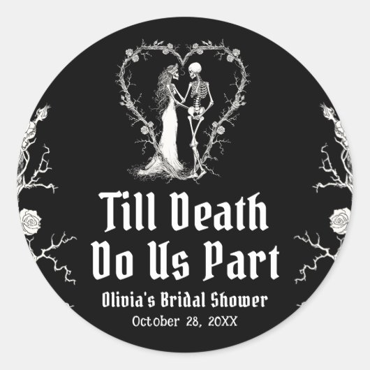 Halloween Till Death Do Us Part Vrijgezellenfeest Ronde Sticker (Voorkant)