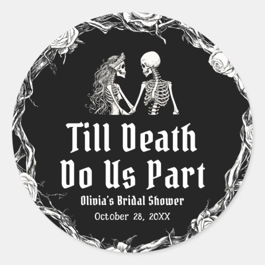 Halloween Till Death Do Us Part Vrijgezellenfeest Ronde Sticker (Voorkant)