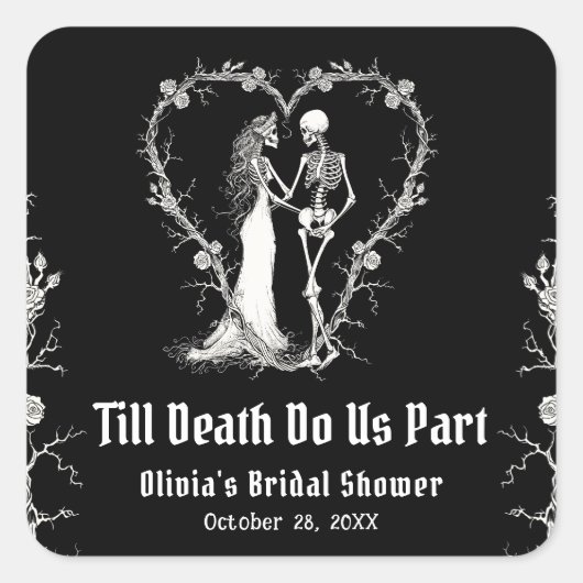Halloween Till Death Do Us Part Vrijgezellenfeest Vierkante Sticker (Voorkant)