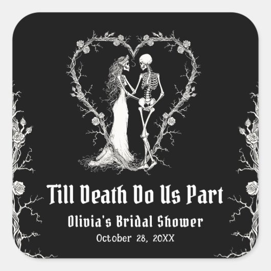 Halloween Till Death Do Us Part Vrijgezellenfeest Vierkante Sticker (Voorkant)
