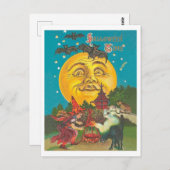 Halloween time, jonge heks op volle gele maan briefkaart (Voorkant / Achterkant)