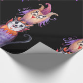Halloween Time Owl Cat Drawing Wrapping Paper Cadeaupapier (Hoek)