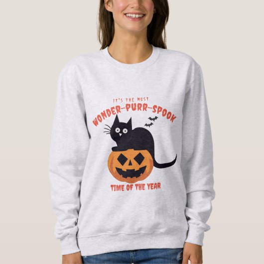 Halloween Time Pumpkin Black Cat Sweatshirt (Voorkant)