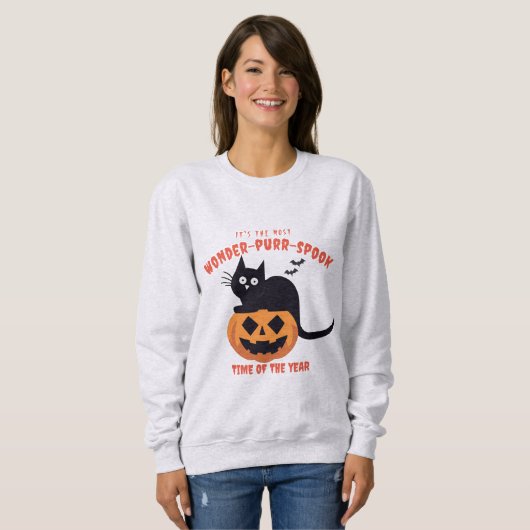 Halloween Time Pumpkin Black Cat Sweatshirt (Voorkant volledig)