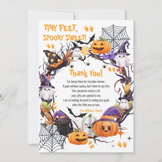 Halloween Tiny Feet, Spooky Sweet Baby shower Bedankkaart (Voorkant)