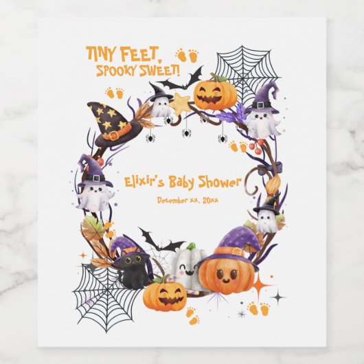 Halloween Tiny Feet, Spooky Sweet Baby shower Wijn Etiket (Enkel label)