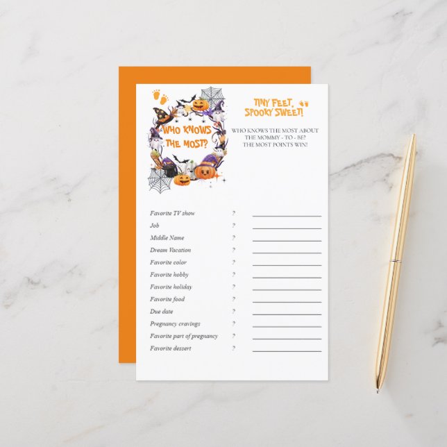 Halloween Tiny Feet, Spooky Sweet Mom Game (Voorkant / Achterkant in situ)