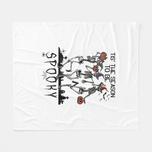 Halloween Tis The Season To Spooky Dancing Skeleto Fleece Deken (Voorkant (Horizontaal))