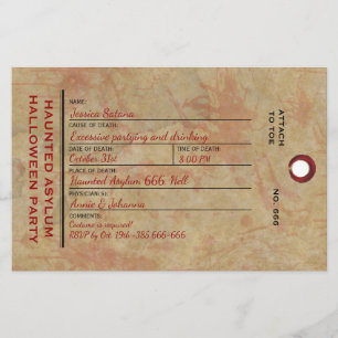Halloween Toe Label Haunted Asilum Party Briefpapier