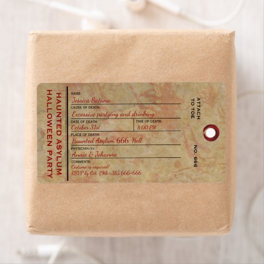 Halloween Toe Label Haunted Asylum Party (Insitu)