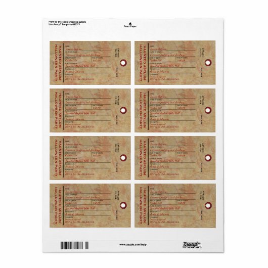 Halloween Toe Label Haunted Asylum Party (Full Sheet)