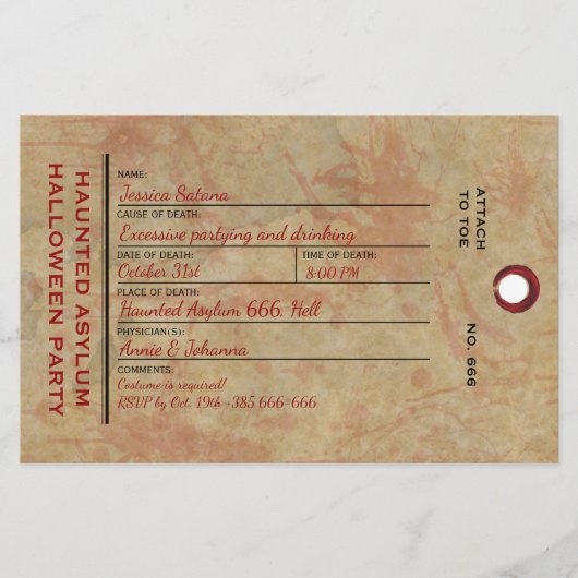 Halloween Toe Label Haunted Asylum Party Briefpapier (Voorkant)