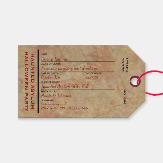 Halloween Toe Label Haunted Asylum Party Cadeaulabel (Voorkant (Horizontaal))