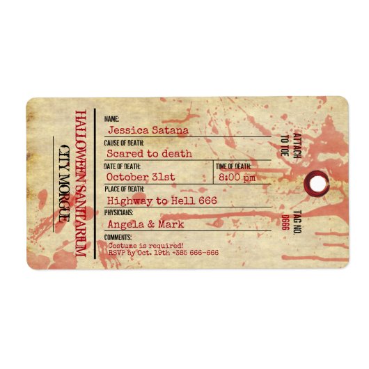 Halloween Toe Label Haunted Sanitarium Party (Voorkant)