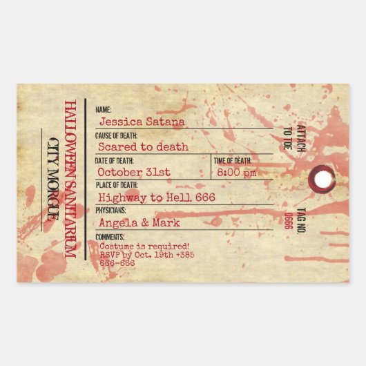 Halloween Toe Label Haunted Sanitarium Party (Voorkant)