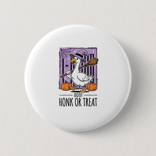 Halloween Toeter of Behandel Heks Gans Ronde Button 5,7 Cm (Voorkant)