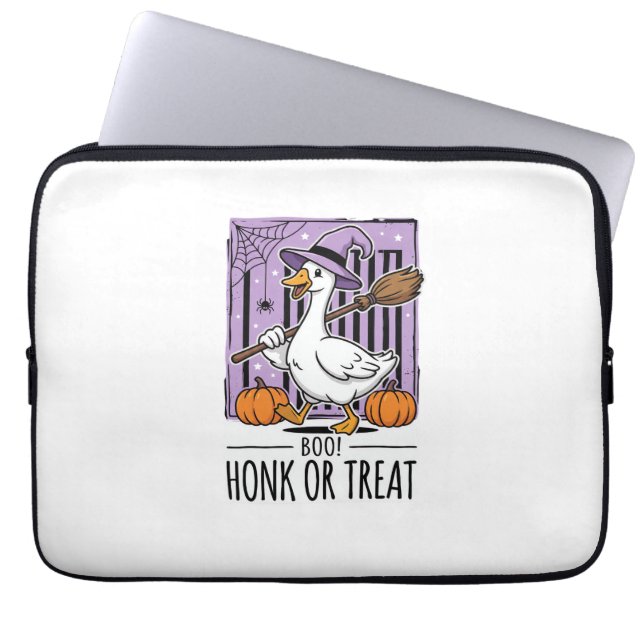 Halloween Toeter of Behandeling Heks Gans Laptop Sleeve (Voorkant)