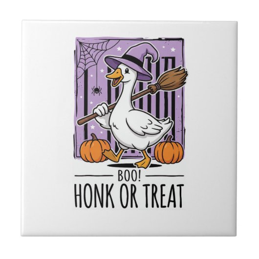 Halloween Toeter of Behandeling Heks Gans Tegeltje (Voorkant)