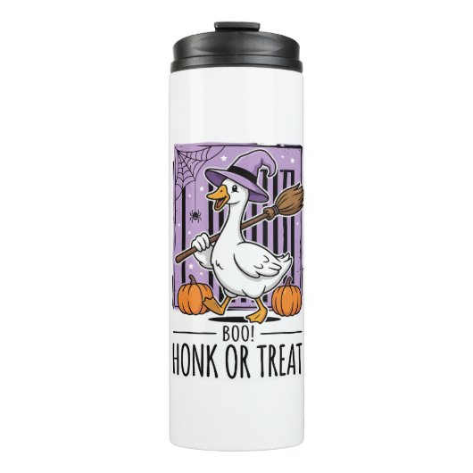 Halloween Toeter of Behandeling Heks Gans Thermosbeker (Voorkant)