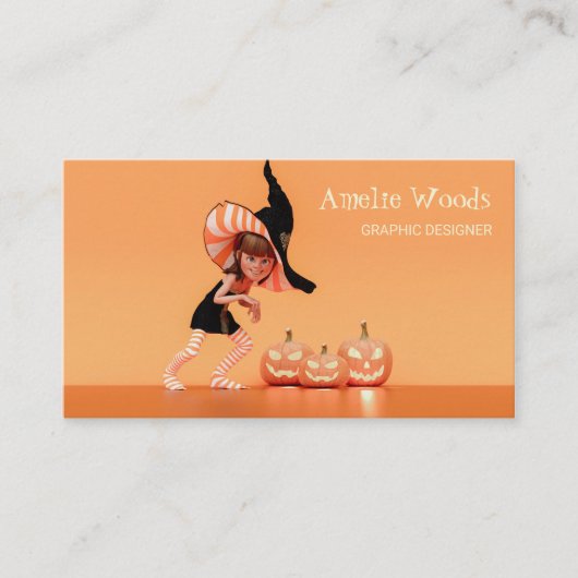 Halloween Toon Meisje met Pompoenen Visitekaartje (Voorkant)