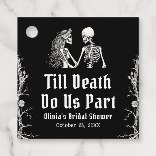 Halloween Tot de Dood Ons Scheidt Bruidsfeest Bedankjes Labels (Voorkant)