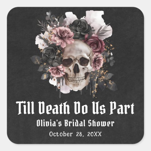 Halloween Tot de Dood Ons Scheidt Bruidsfeest Vierkante Sticker (Voorkant)