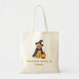 Halloween Tovenaar Spreuken Schattige Golden Retri Tote Bag