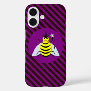 Halloween Toverbij Heks Paars en Zwart Gestreept iPhone 16 Hoesje