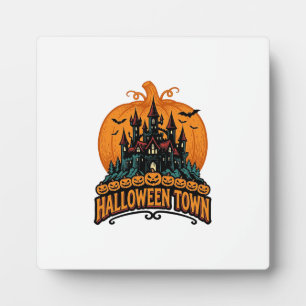 Halloween Town Antieke Geheime Kasteel Pompoen Ont Fotoplaat