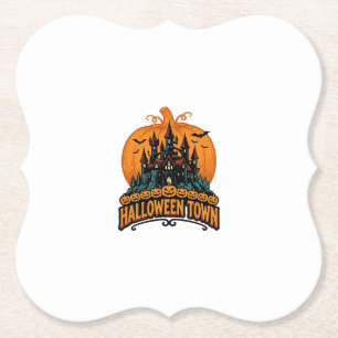 Halloween Town Vintage Geheime Kasteel Pompoen Des Kartonnen Onderzetters