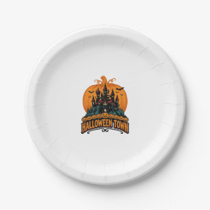 Halloween Town Vintage Geheime Kasteel Pompoen Des Papieren Bordje