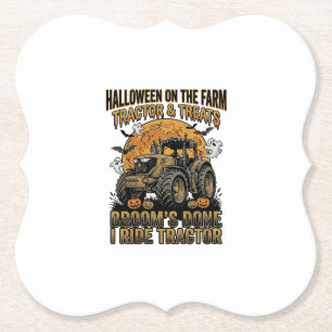 Halloween Tractor T-shirt Grappige Boerderij Heks  Kartonnen Onderzetters