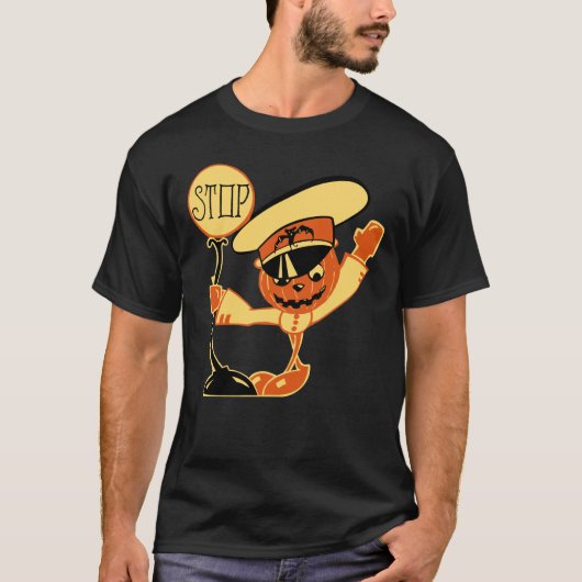 Halloween Traffic Cop Jack O"Lantern Man uit de ja T-shirt (Voorkant)