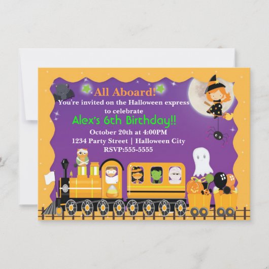 Halloween Train Fun Kinder Kostuumfeest Uitnodigin Kaart (Voorkant)