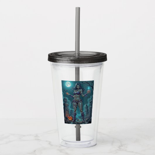 Halloween Traktatie of Zombie Vriendin w Hersenen Acryl Drinkbeker (Voorkant)