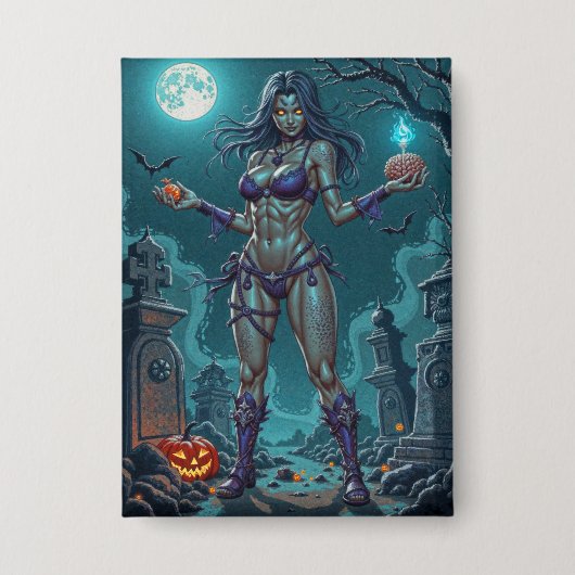 Halloween Traktatie of Zombie Vriendin w Hersenen Button (Voorkant)