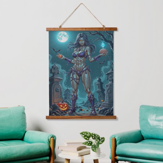 Halloween Traktatie of Zombie Vriendin w Hersenen Hangend Wandkleed (Woonkamer)