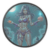 Halloween Traktatie of Zombie Vriendin w Hersenen Hockey Puck (Voorkant)