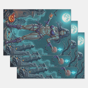 Halloween Traktatie of Zombie Vriendin w Hersenen Inpakpapier Vel